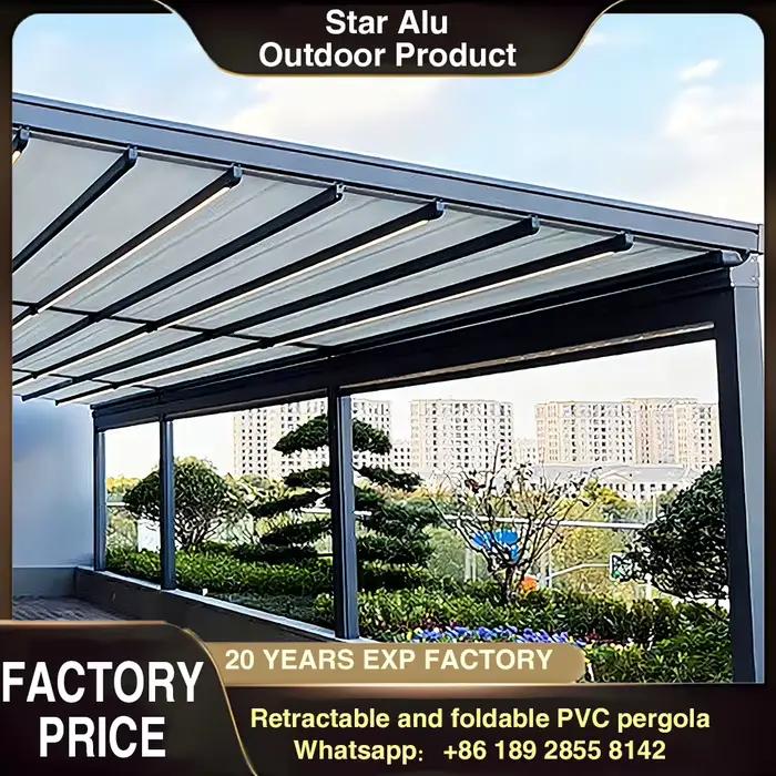 Auvent de toit imperméable pour piscine extérieure, patio, balcon, pergola motorisée électrique rétr