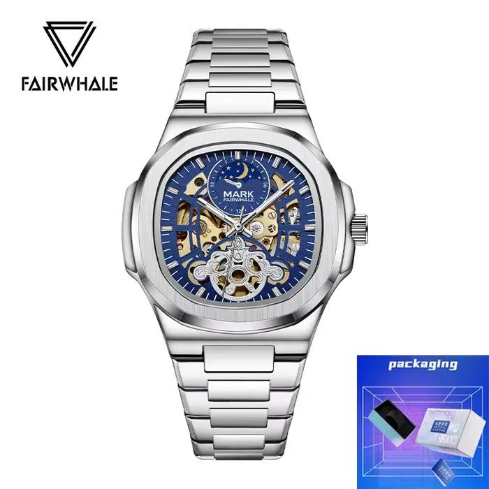 Mark Fairwhale marque Tourbillon squelette de luxe affaires montre automatique homme carré étanche P