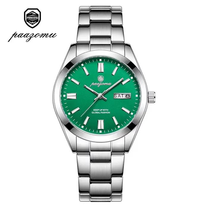 PAAZOMU Montre à quartz analogique pour homme avec date et jour, bracelet en acier inoxydable, montr