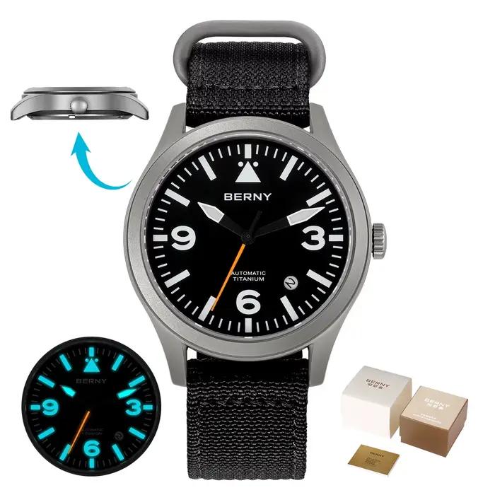 BERNY – montre automatique entièrement en titane pour hommes, saphir, revêtement AR, 10 bars, super 