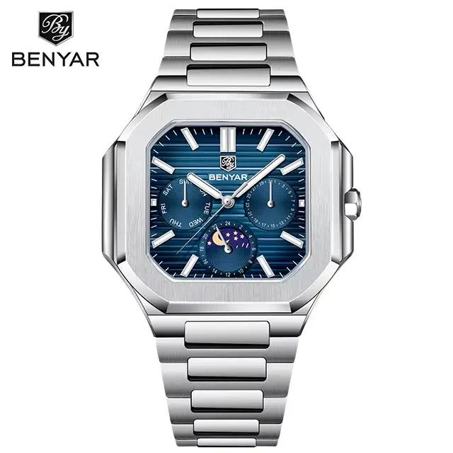 BENYAR 5221 montre pour hommes 37mm montre-bracelet à Quartz haut de gamme en acier inoxydable montr