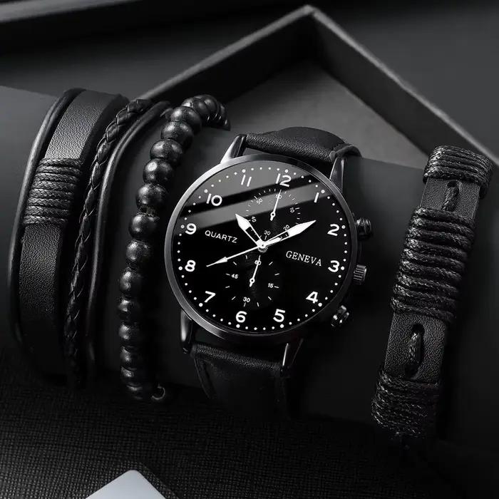 4/5 pièces mode hommes montres homme d'affaires Quartz montre-bracelet Vintage en cuir Bracelets ens