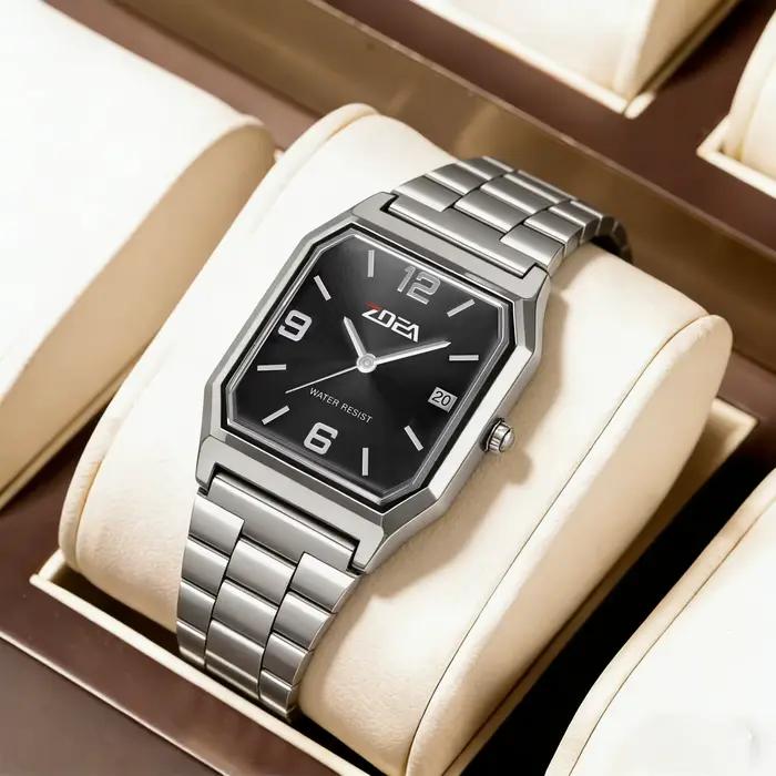 Montre à quartz carrée pour femme ZOEA ESP1224 avec bracelet en acier, affichage du calendrier et ré