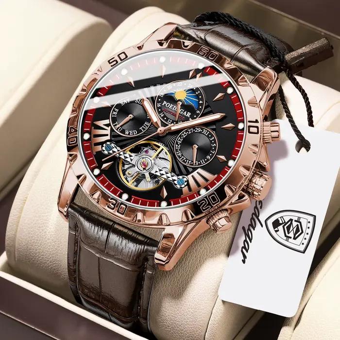 Montre automatique de luxe pour homme POEDAGAR, date, semaine, luminescente, étanche, tourbillon, mo
