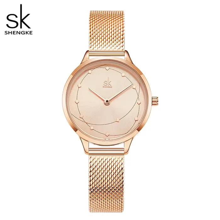 Shengke mode Montre pour Femme montres à Quartz noir pour femmes Milan Meshband dames Montre Femme c