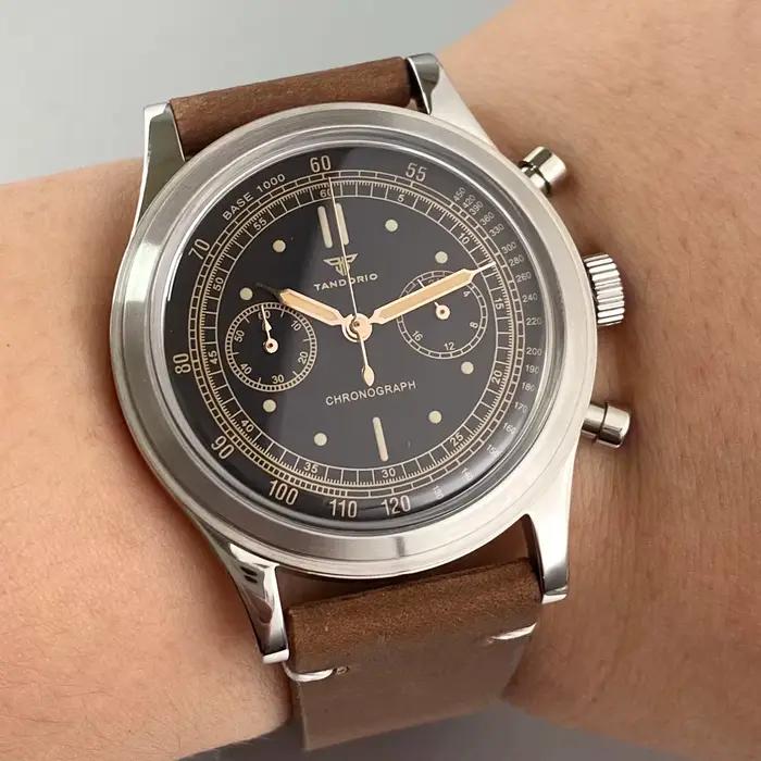 Montre pour homme Miyota OS20 Movement Tandorio Retro, 38 mm, montres de sport, chronographe, quartz
