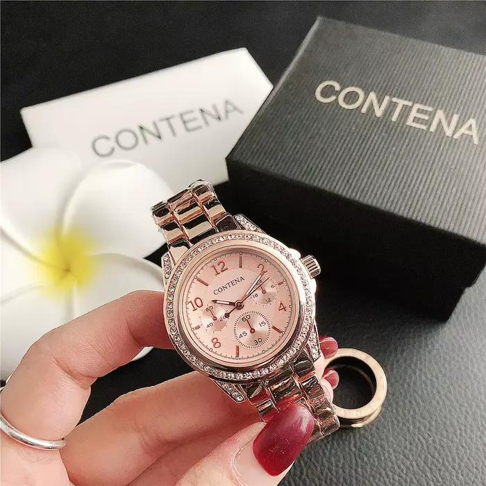 Montres pour femmes de marque haut de gamme en acier inoxydable, montre-bracelet à quartz avec stras