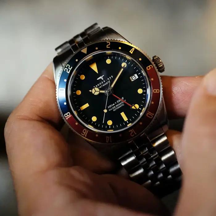 DAGGERAXE – montre de plongée pour hommes, 39mm GMT, automatique, mécanique, étanche à 100M, miroir 