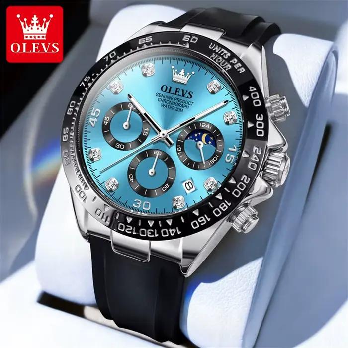 OLEVS 2875 Original marque de luxe montre à Quartz pour hommes bracelet en Silicone chronographe Dat