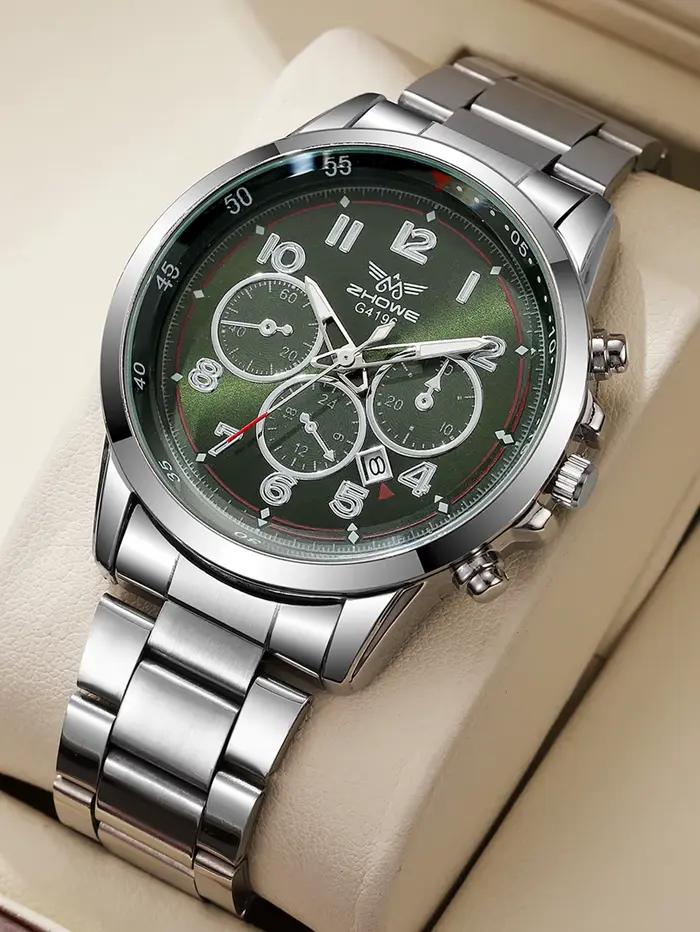 Montre chronographe de luxe pour homme, montre-bracelet à quartz multifonction en acier inoxydable, 