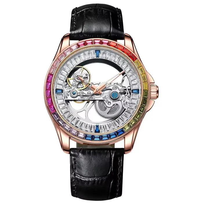 Montre homme NEW DANIEL GORMAN Jumping Hour, cadran squelette, mouvement automatique mécanique, fenê