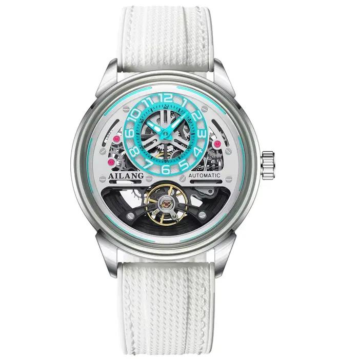 AILANG 8853 Montre mécanique noire pour homme avec tourbillon, design squelette, automatique, étanch