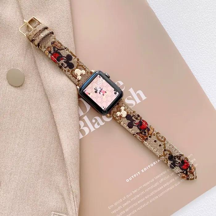 Bracelet en cuir Disney Mickey Minnie AppleWatch iwatch6 pour femme, compatible Applewatch3/4/5, jol