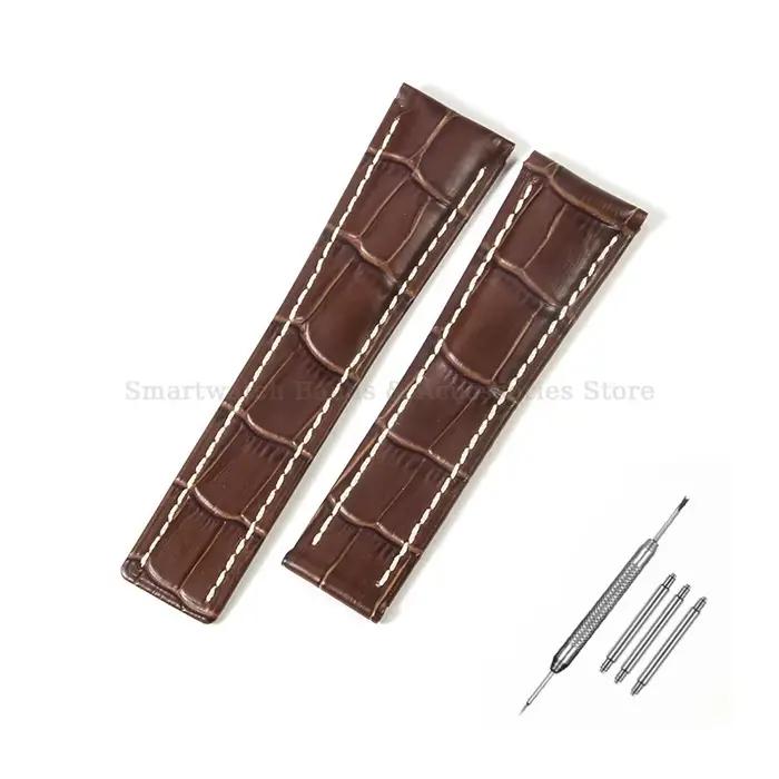 Bracelet de montre en cuir souple véritable, 22mm 24mm, pour Bracelet de remplacement Breitling, noi