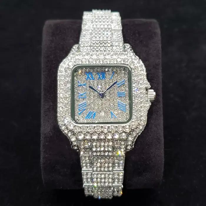 Montre de luxe entièrement sertie de diamants pour femme, montre-bracelet à quartz en acier inoxydab