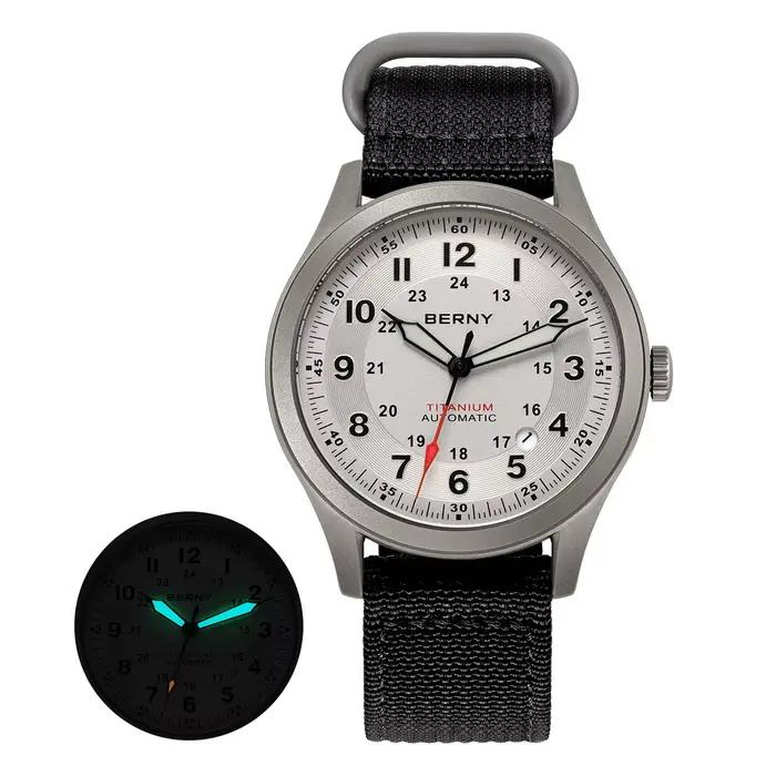 Montres de terrain automatiques en titane BERNY pour hommes, montre mécanique de sport à date superl