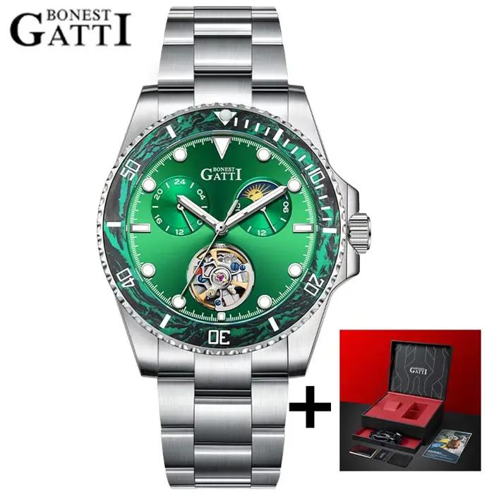 BONEST GATTI – montre automatique pour hommes, 43mm, marque de luxe, mécanique, étanche à 100M, saph