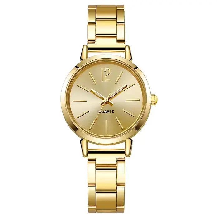 Montre de luxe pour femmes Simple cadran rond en acier inoxydable mode Bracelet en or montre-Bracele