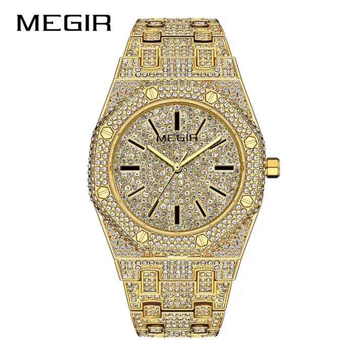 Montre à quartz carrée entièrement sertie de diamants pour hommes et femmes, bracelet en acier inoxy