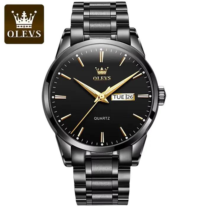 OLEVS-Montres-bracelets classiques en or pour hommes, montre-bracelet à quartz étanche, acier inoxyd