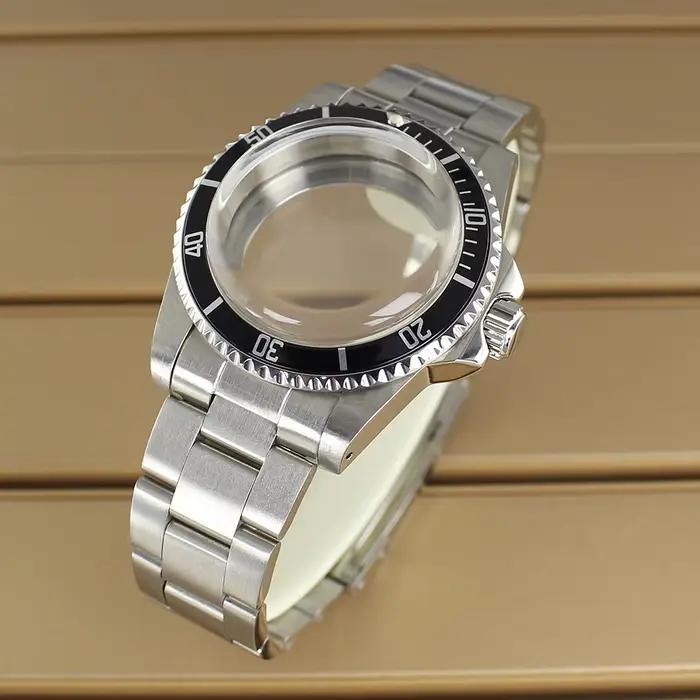 Boîtier de montre vintage en argent de 38 mm, bracelet, verre acrylique en forme de dôme pour Submar