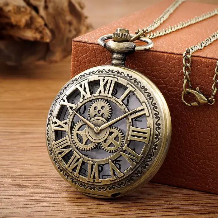 Montre de Poche à Quartz avec Numérisation Romaine pour Homme et Femme, Steampunk Antique, Vintage, 