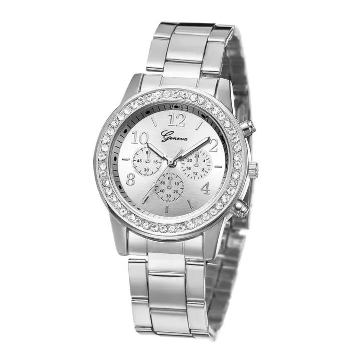 Montre femme en or genève classique montre pour femme en acier inoxydable mode strass montres à Quar