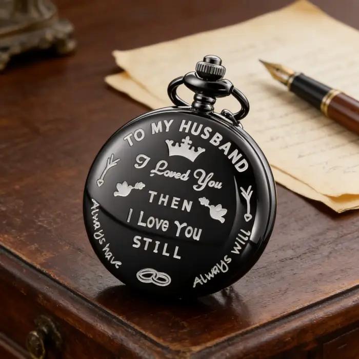 Montre de poche vintage gravée « Je t'aime » pour mon mari, avec chaîne, cadeau pour anniversaire de