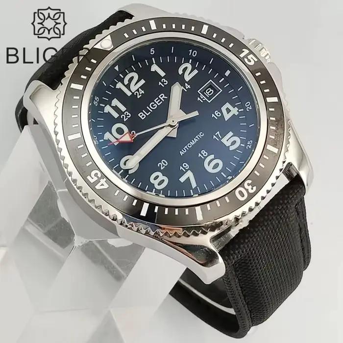 BLIGER-Bracelet existent pour Homme, Cadran Noir, Lunette en Céramique, Chiffre Arabe NH35, Marque L