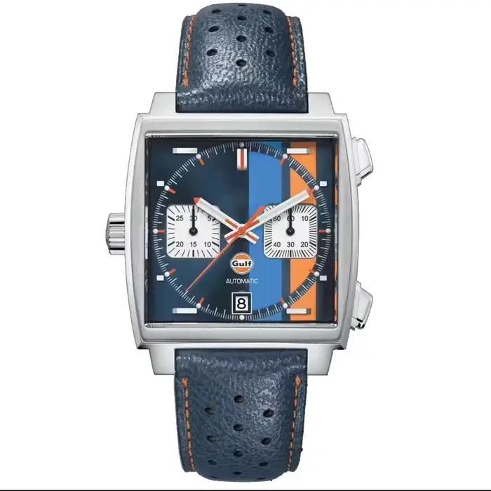 Montre-bracelet à quartz chronographe classique de luxe pour homme, bracelet en cuir bleu, étanche, 