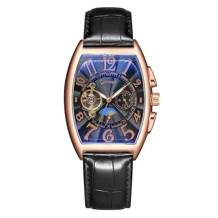 Montre mécanique automatique pour hommes, Design Tourbillon en forme de baril, montre-bracelet d'aff
