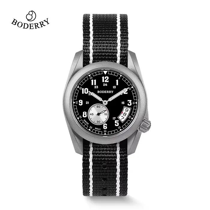 Boderry VOYAGER 38 Field Watch Mouvement à quartz, boîtier et bracelet en titane étanches à 100 m po