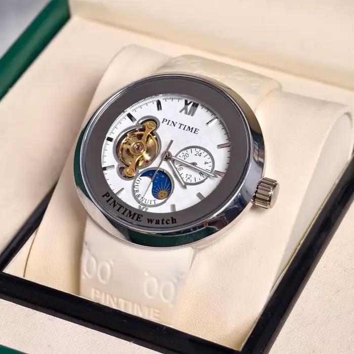 Montre noire pour hommes, montre mécanique classique Star Moon, à remontage automatique, mouvement t