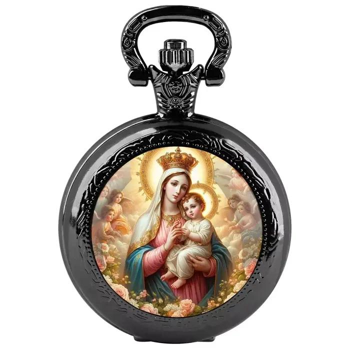 Montre de poche vierge marie et bébé avec chaîne, collier, Vintage, arabe, cadran numérique, avec ch