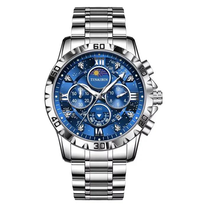 New* Montre à quartz automatique suisse pour hommes, étanche, cadran lumineux, affichage de la date,