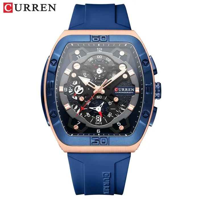 CURREN marque Unique Tonneau montres avec grand cadran décontracté Quartz bracelet en Silicone montr