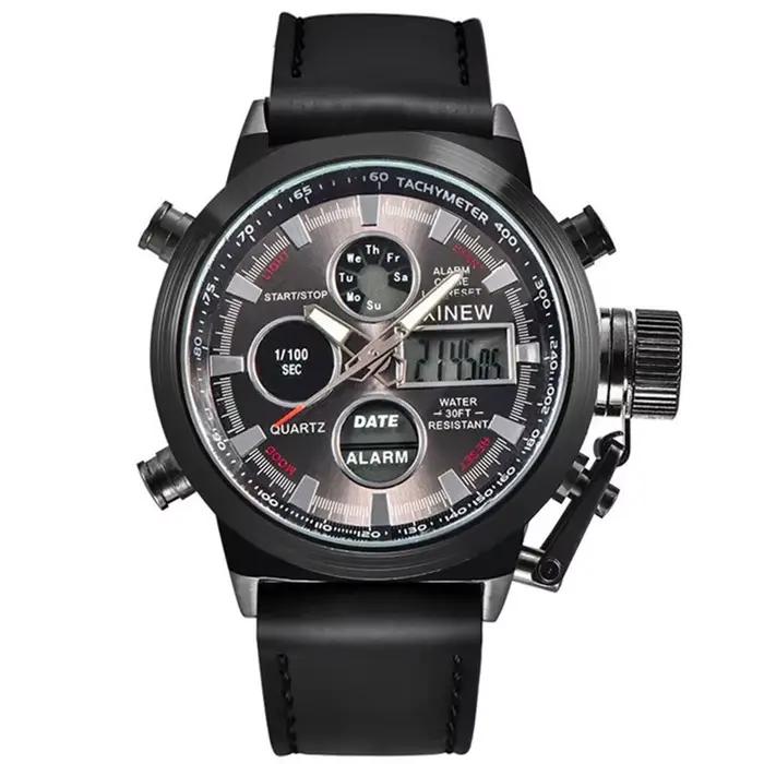 Marque chronographe montre d'affaires pour hommes mode bracelet en cuir alarme chronomètre multi-fon