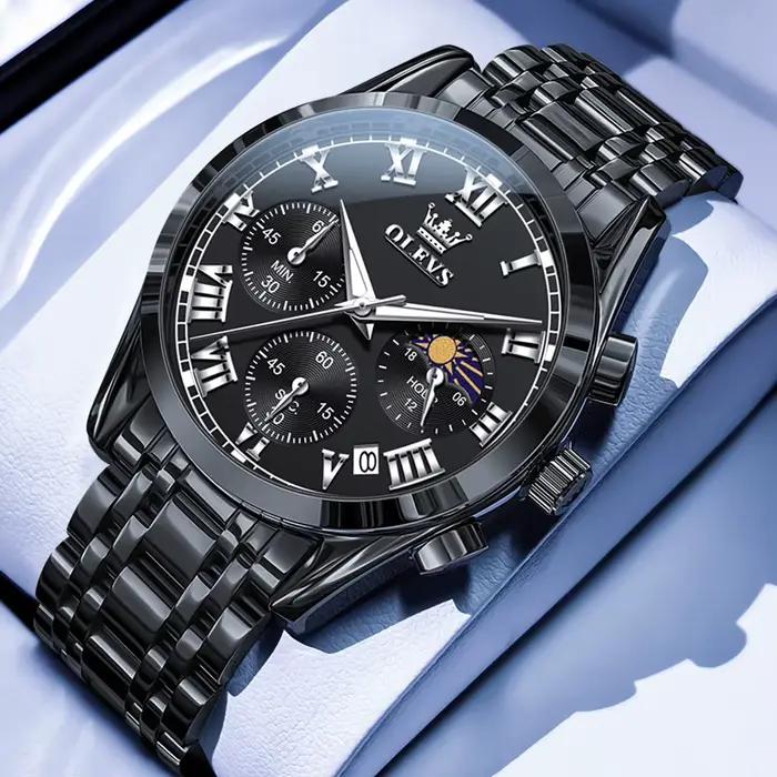 OLEVS luxe Sport homme montre-bracelet Original lumineux Phase de lune chronographe montre pour homm