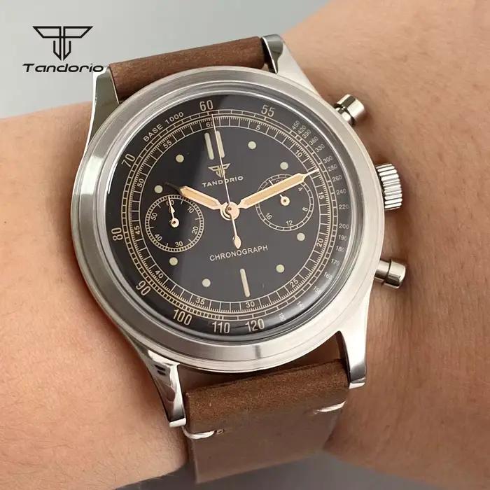 Montre à quartz multifonctionnelle Tandorio 38 mm Miyota OS20, verre minéral bombé, montre-bracelet 