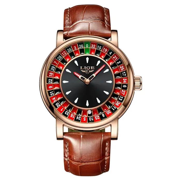 Montres pour hommes LIGE, cadran de jeu de roulette russe, bracelet authentique, montre pour homme, 