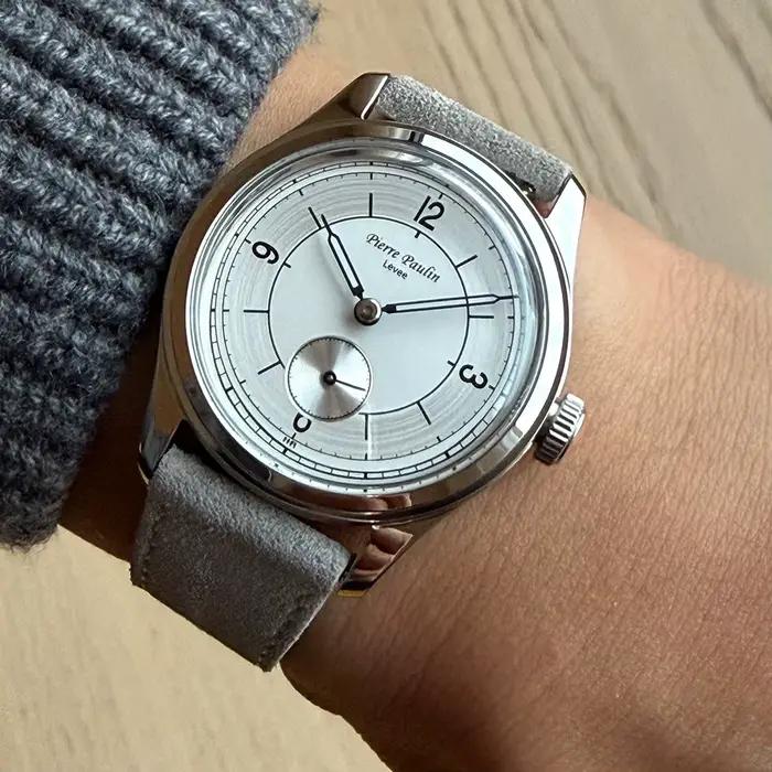 Pierre Paulin saumon cadran montre 50m peau plongeur montre Vintage petites secondes mécanique montr