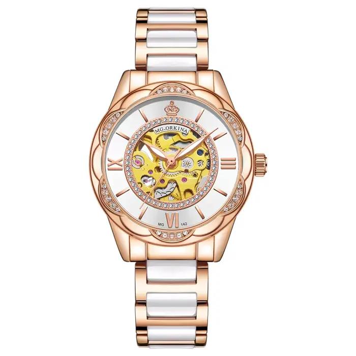 ORKINA mode luxe haut marque femmes montres Bracelet en acier créatif femme creux mécanique montres 