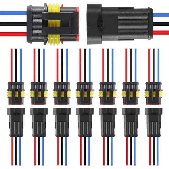8 paires de connecteurs électriques étanches à 3 broches, connecteurs de fil électrique automatique 