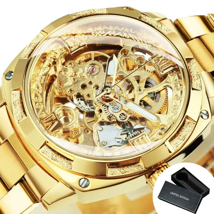 Forsining – montre mécanique squelette carré pour hommes, mouvement gravé de luxe, rétro, automatiqu