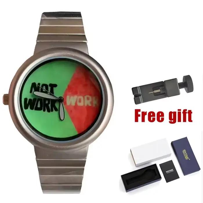 Montre à quartz amusante 'Travail/Vie' pour hommes et femmes, bracelet en acier inoxydable, cadran c