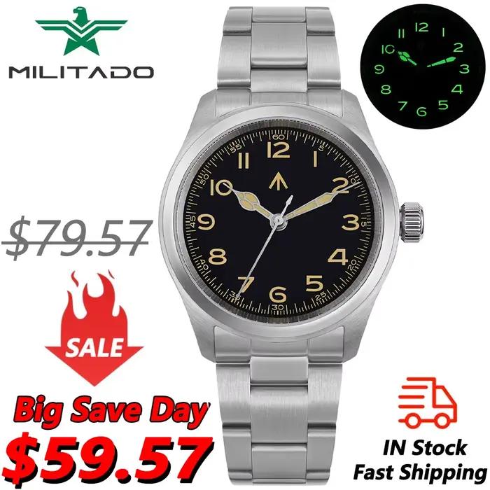 Militado ML08 montre militaire VH31 mouvement à Quartz Double cristal saphir C3 BGW9 lumineux 10Bar 