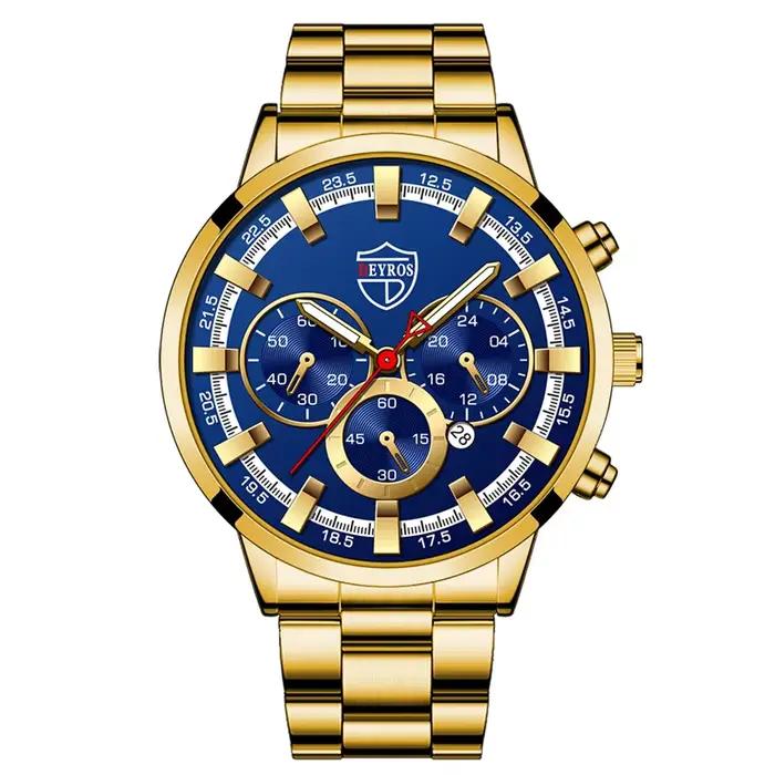 Mode hommes montres de luxe hommes sport or acier inoxydable Quartz montre-bracelet homme affaires m