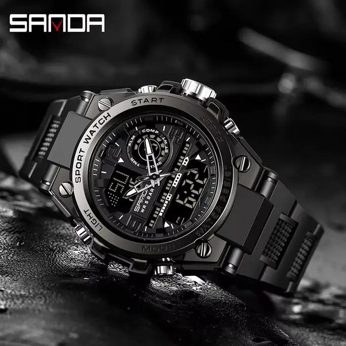 SANDA hommes sport montres à Quartz double affichage LED électronique numérique montres étanche mont