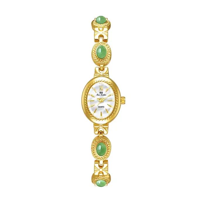 Montre pour femme Bracelet en Jade naturel Vintage petit cadran ovale or rétro montres marque de lux