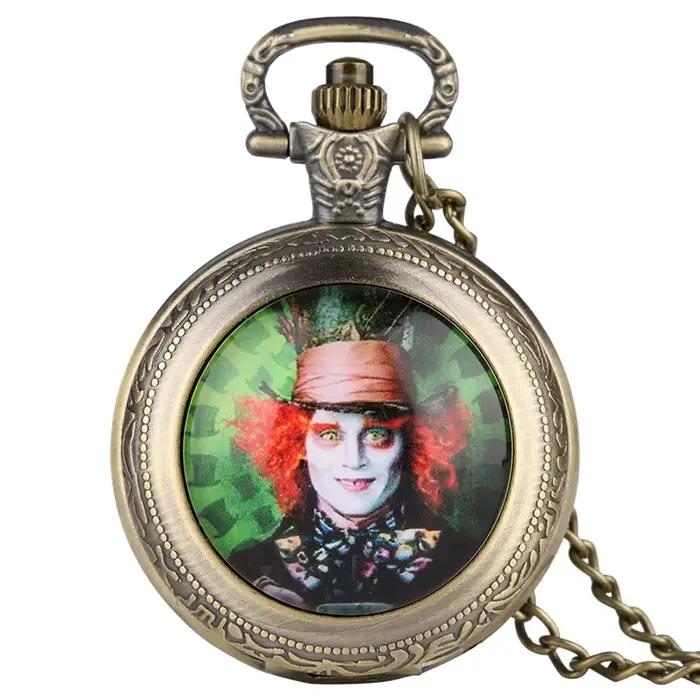 Montre de Poche à Quartz de Taille Moyenne avec Collier pour Homme et Femme, Motif Chapelier Fou, Cé